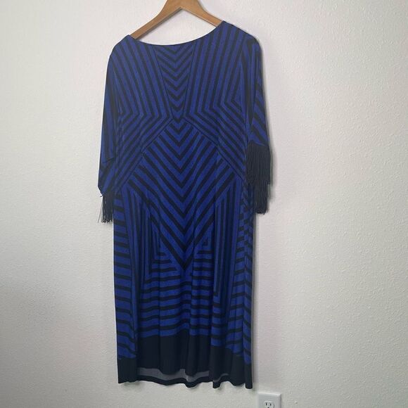 Catherines‎ Women’s Blue Black Stripe Fringe Dress Plus Size 1X (18/20) - Picture 6 of 6